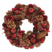 Natural / Red Xmas Wreath (30cm)