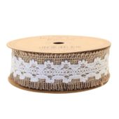 Jute with White Lace Ribbon (35mm x 5yds)