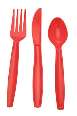 Red Assorted Cutlery (Knife, Fork, Spoon) (x18) 