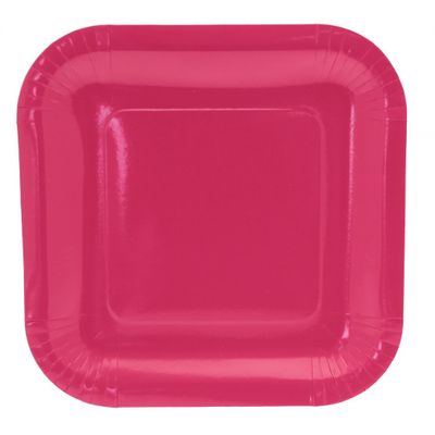 Hot Pink Paper Plates Square - 9 inch (x8)  