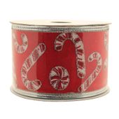 Red Velvet Ribbon with Candy Canes  (2.5" x 10m)