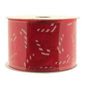 Red Velvet Ribbon with Candy Canes  (2.5" x 10m)