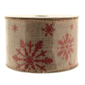 Natural Jute with Red Glitter Snowflakes Ribbon  (2.5"x10m)