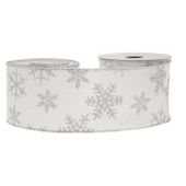 Snowflakes Cotton Ribbon White / Silver (63mm x 10yds)