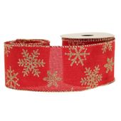 Snowflakes Glitter Cotton Red / Gold (63mm x 10yds)