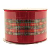 Red Velvet Ribbon with Tartan Centre  (2.5" x 10m)