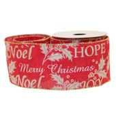Merry Christmas/Holly Cotton Red / Cream (63mm x 10yds)