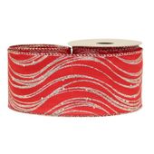 Waves Glitter Satin Red / Silver (63mm x 10yds)