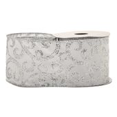 Swirls Glitter Satin White / Silver (63mm x 10yds)