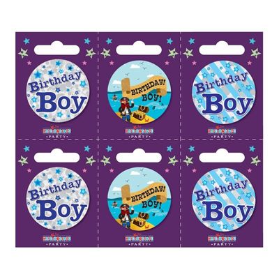 Birthday Boy Small Badges (6 assorted per perforated card) (5.5cm)  