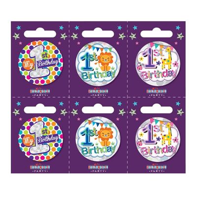 Age 1 Small Badges (6 assorted per perforated card) (5.5cm) 