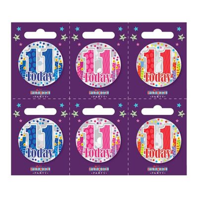 Age 11 Small Badges (6 assorted per perforated card) (5.5cm)  