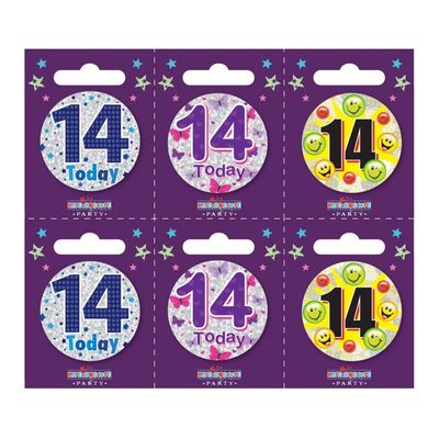 Age 14 Small Badges (6 assorted per perforated card) (5.5cm) 
