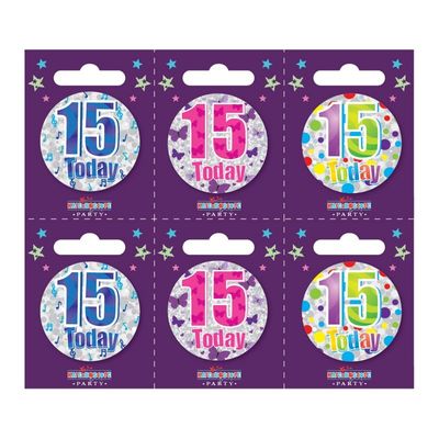 Age 15 Small Badges (6 assorted per perforated card) (5.5cm)  