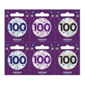 Age 100 Small Badges (6 assorted per perforated card) (5.5cm)  