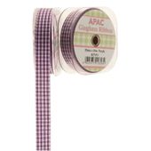 Purple Small Gingham Check Ribbon (15mm x 20m)