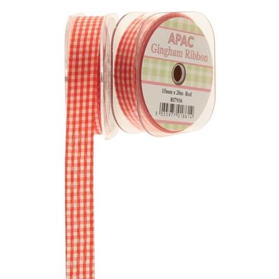 Red Small Gingham Check Ribbon (15mm x 20m)