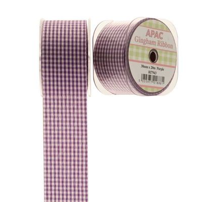 Purple Small Gingham Check Ribbon (38mm x 20m)