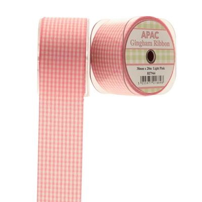 Light Pink Small Gingham Check Ribbon (38mm x 20m)
