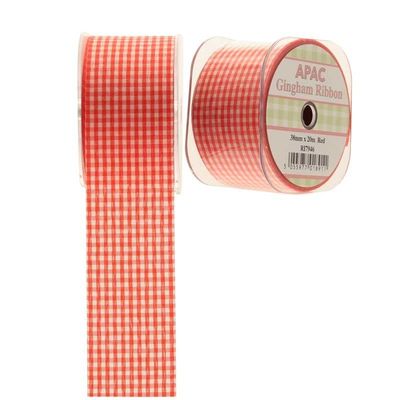 Red Small Gingham Check Ribbon (38mm x 20m)