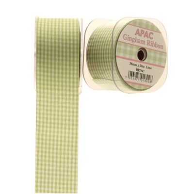 Lime Small Gingham Check Ribbon (38mm x 20m)