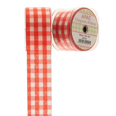 Red Large Gingham Check Ribbon (38mm x 20m)