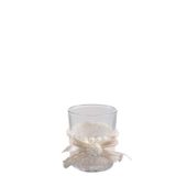Candle Holder W/Fabric/Pearls Cream (H6.5cm)