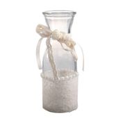 Glass Bottle W/Fabric/Pearls Cream (H17.5cm)