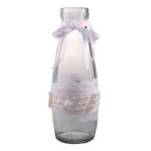 Glass Bottle W/Fabric/Lace/Pearl Pink  (H20cm)