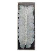 Glittered Feather Butterfly - White  7cm  (Pk12)