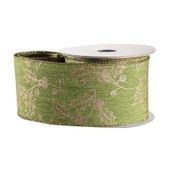 Green with Gold Holly Ribbon (2.5 inch x 10yd)