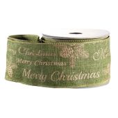 Green with Gold Merry Christmas  Ribbon (2.5 inch x 10yd)