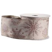 Natural with Gold Glitter Snowflake Ribbon (2.5inch x 10yd)