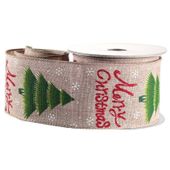 Natural with Merry Christmas/Tree Ribbon (2.5 inch x 10yds)