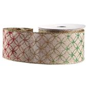 Natural with Red Glitter Pattern Ribbon (2.5inch x 10yd)
