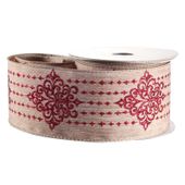 Natural with Red Glitter Pattern Ribbon (2.5inch x 10yd)