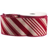 Natural with Red Glitter Stripes Ribbon (2.5inch x 10yd)