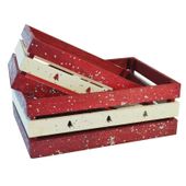 Red / White Wooden Crate  with Trees  (Set of 2)