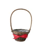 Langton Round Basket with Ribbon in Stain (20cm)