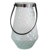 Glass Candle Holder with Faux Leather Handle (30.5cm)