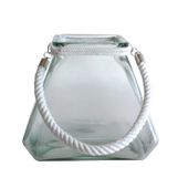 Square Glass Candle Holder with Rope Handle (13cm)