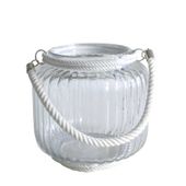 Glass Candle Holder with Rope Handle (19cm)