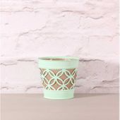 Round Metal Pot with Hessian in Green (11.5cm)