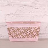 Oval Metal Planter with Hessian in Pink (24cm)