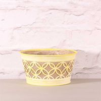 Round Metal Planter with Hessian in Yellow (16.3cm)