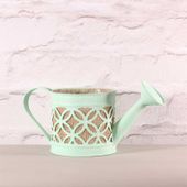 Watering Can with Hessian in Green (11.5cm)