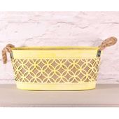 Oval Planter with Hessian and Rope Handle in Yellow (33.5cm)