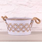 Round Planter with Hessian and Rope Handle in Lilac (23cm)