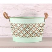 Round Planter with Hessian and Rope Handle in Green (28cm)