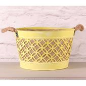 Round Planter with Hessian and Rope Handle in Yellow (28cm)